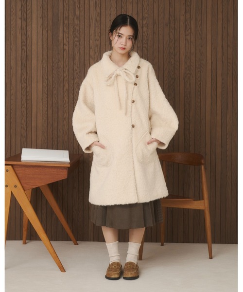 セール】【取り外しリボン付き】シャギーミディ丈コート（その他