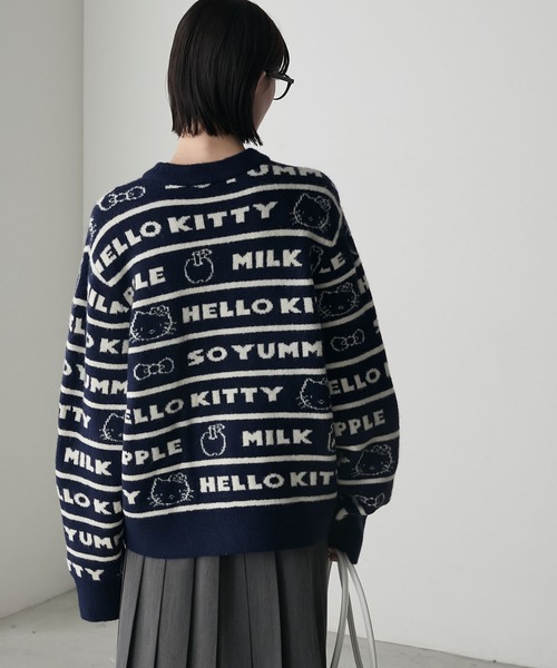 HELLO KITTY × forksy.】ロゴボーダー ジャガードニットプルオーバー