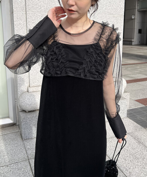 セール】【オケージョン】【サイズ展開あり】チュールフリルベロア