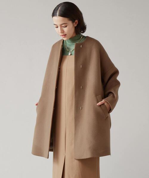 2023AWマルティニーク ドロップショルダーノーカラーコート モカ