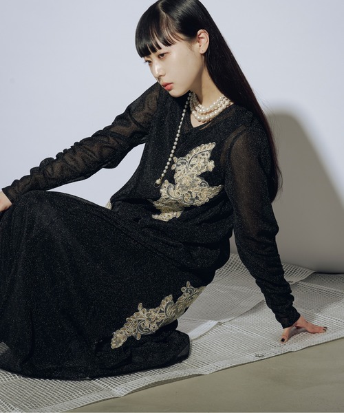 Ezick（エジック）の「Sparkle sheer モチーフレースセットドレス