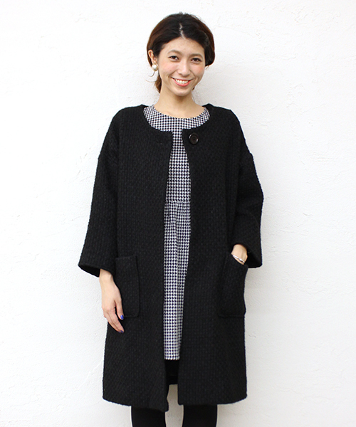 gasa* ノーカラーツイードコート ノーカラーツイードジャケット(ノー