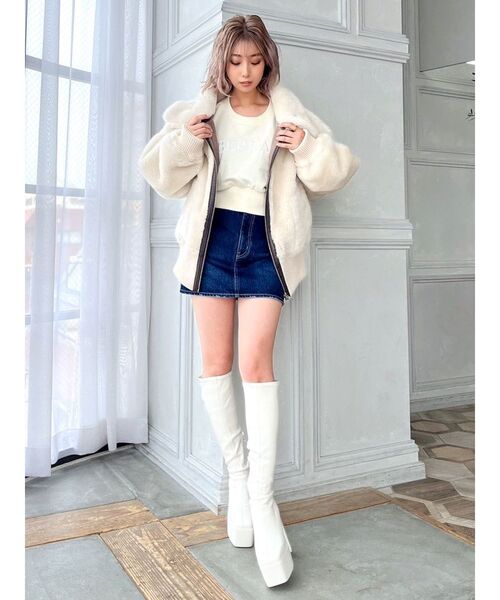 激安ファッション - Glam 2nd y2kホワイトファージャケット