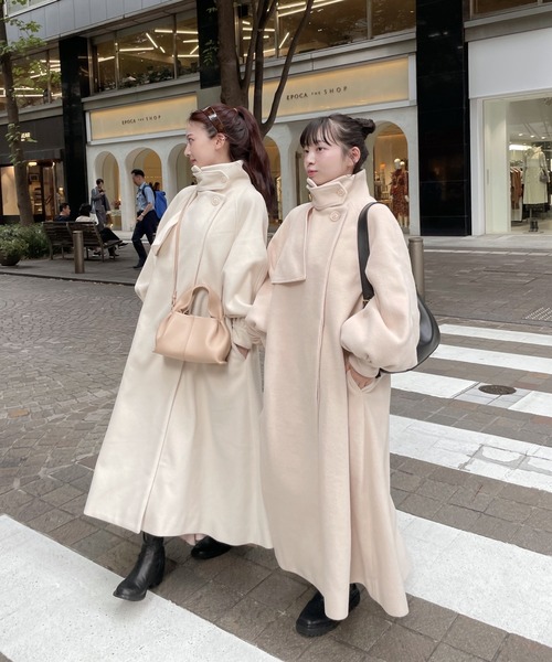muguet stand collar midi coat (ivory） muguet stand collar midi
