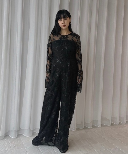 Ameri（アメリ）の「SPANGLE LACE ROMPERS（サロペット/オーバーオール