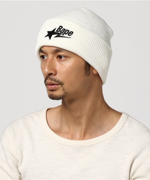 A BATHING APE ホワイトビーニー ラインストーン A BATHING APE