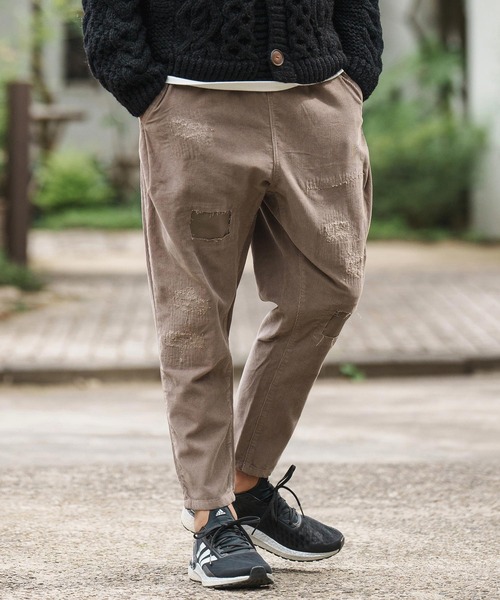 セール】mp12504-Distressed Corduroy Soft Sarrouel Tapered Pants
