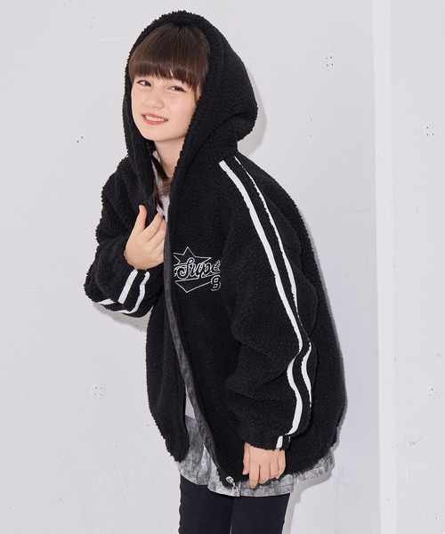 セール】フード付き袖ラインボアジャケット（カモフラ/ブラック