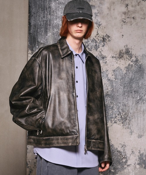 UNISEX》Sheep Leather Single Riders Collared Jacket/シープレザー