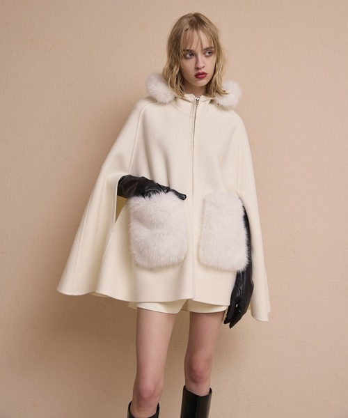 セール】ファーポケットスカラップマントコート（その他アウター