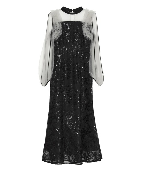 セール】【LEJA】フラワースパンコールチュールフリルロングスリーブ