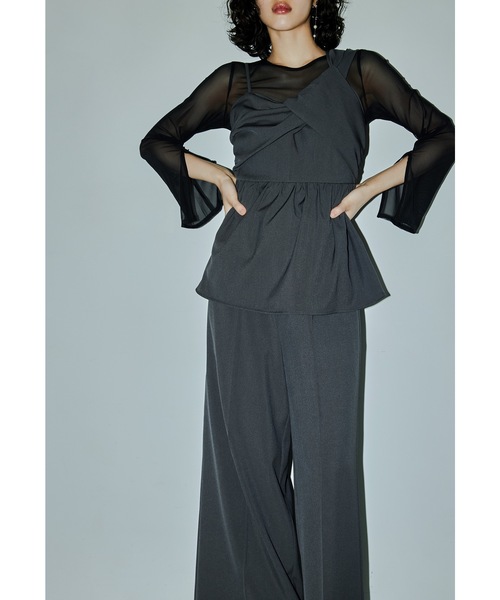 アシンメトリービスチェ&ワイドパンツセットアップ パンツドレス 結婚