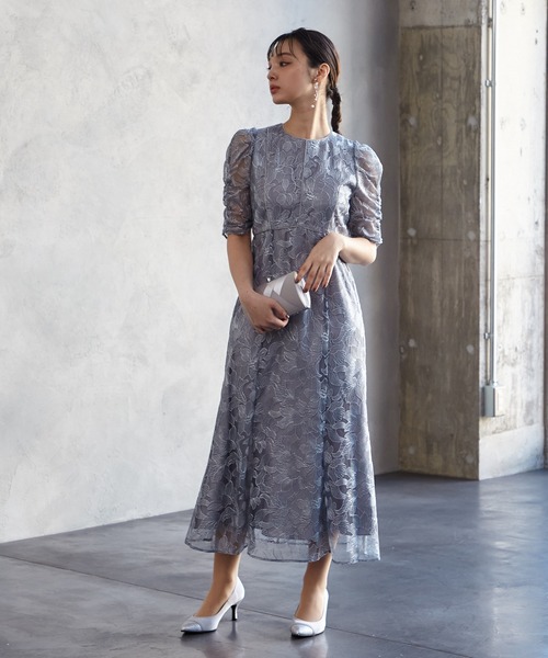 チュールエンブロイダリーレースパイピングパーティードレス 結婚式