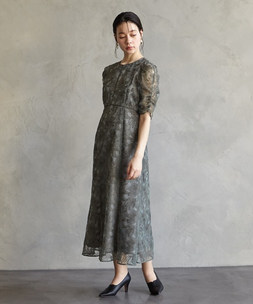 チュールエンブロイダリーレースパイピングパーティードレス 結婚式