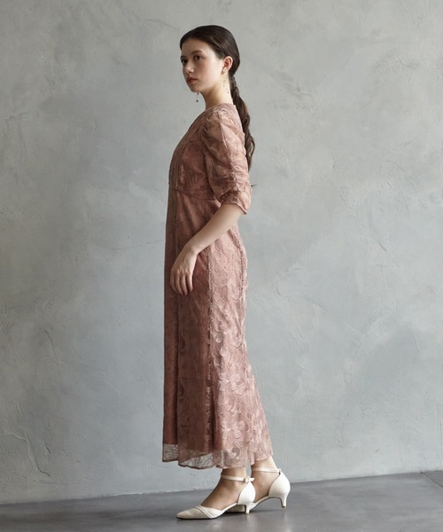 チュールエンブロイダリーレースパイピングパーティードレス 結婚式