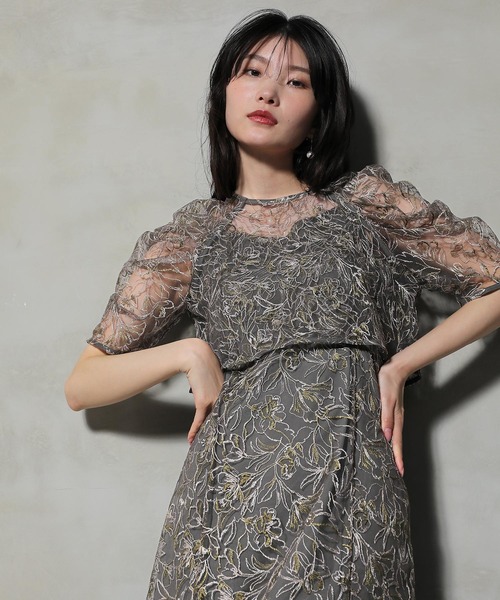 花柄刺繍 レースボレロ キャミワンピース 2点セット パーティー