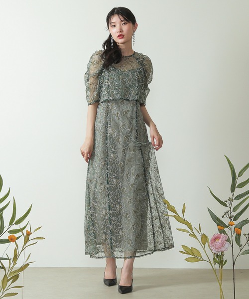 花柄刺繍 レースボレロ キャミワンピース 2点セット パーティー