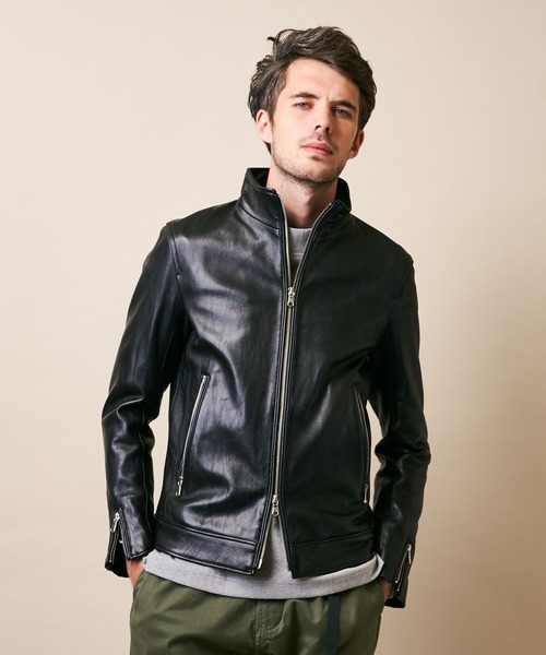 クリアランス 【TETE HOMME】ラムレザーシングルライダースジャケット