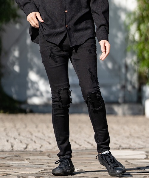 CAMBIO カンビオ スキニーブラック ハイストレッチ サルエルデニムパンツ