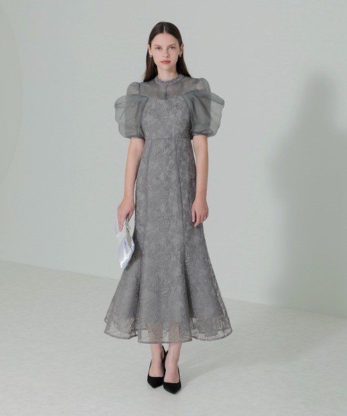 セール】【LEJA】オーガンジードレープパフスリーブマーメイド