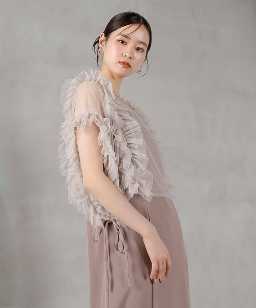 セール】チュールフリル リボン ボレロ キャミワンピース 2点セット