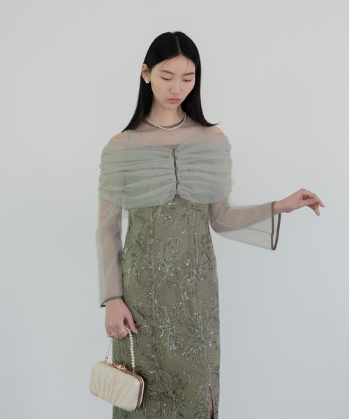 セール】【LEJA】チュールオフショルダー花柄Iラインドレスワンピース