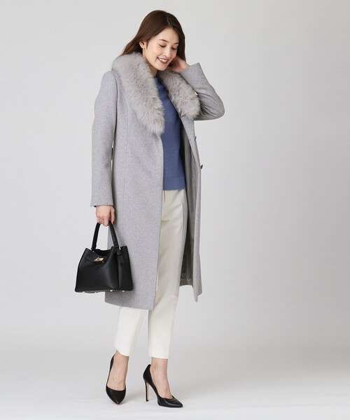 日本製／フォックスファー／カシミヤ混】ファー付ウールコート