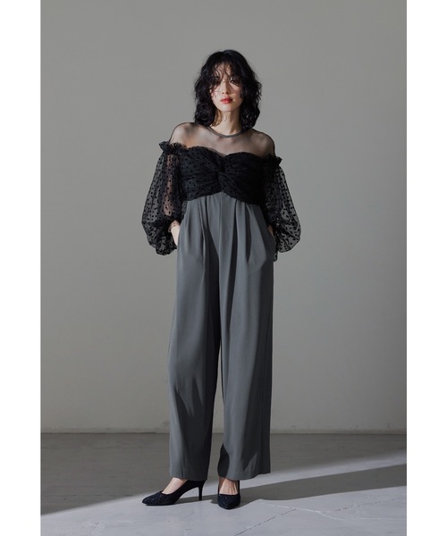 フロッキードットパンツドレス オールインワン パーティー 結婚式