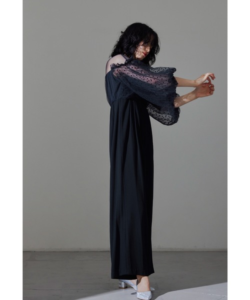 フロッキードットパンツドレス オールインワン パーティー 結婚式