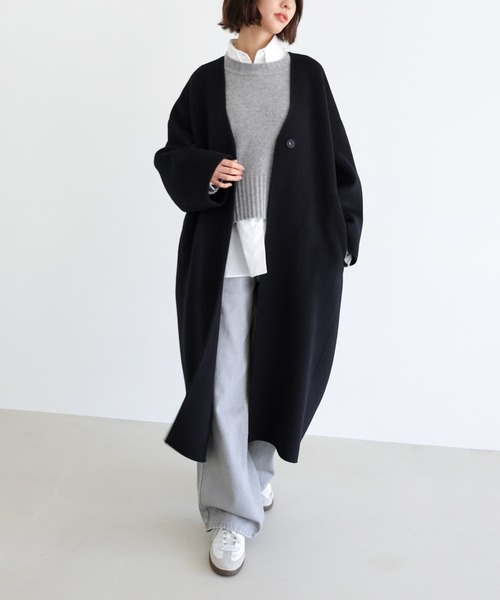 セール】ノーカラーリバーロングコクーンコート（ノーカラーコート