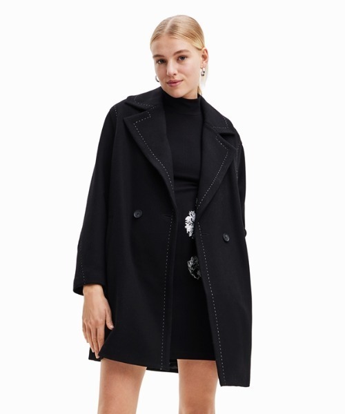 Desigual（デシグアル）の「ステッチ ウールコート（チェスターコート