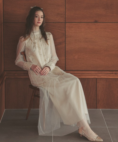 フェザーフラワーチュールドレス 結婚式お呼ばれワンピース