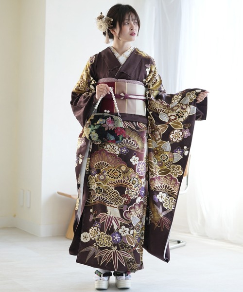 秀品 美品振袖＋袋帯 2点セット】 74－1033