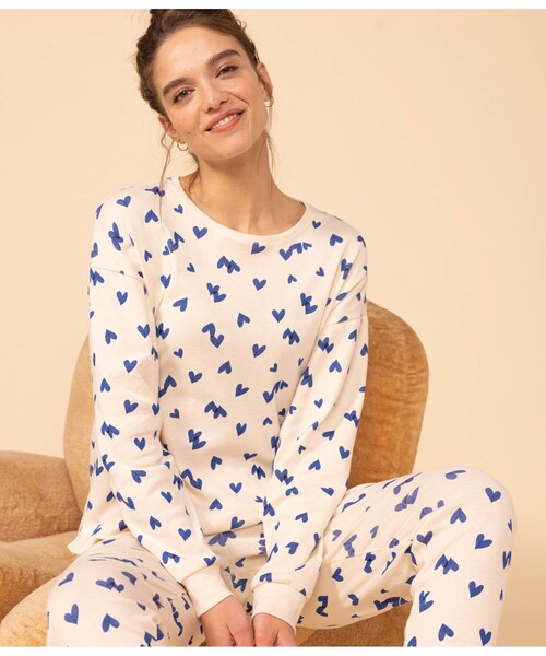 プチバトー PETIT BATEAU ミルキーハート 長袖パジャマ8.10ans