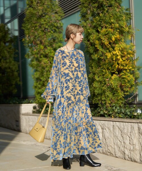 セール】【前後2WAY】ベロアフラワーティアードワンピース（ワンピース