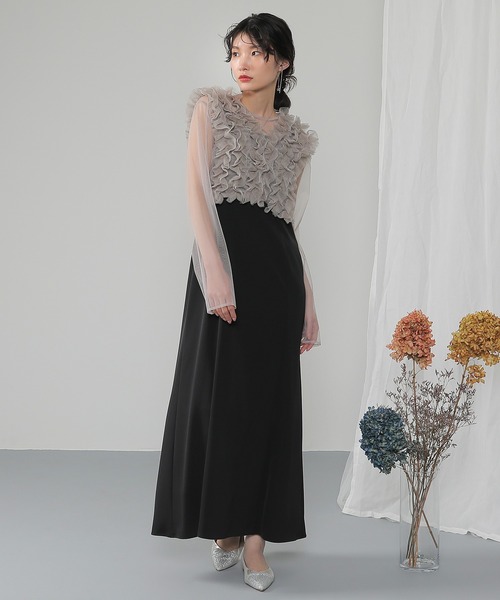 セール】チュール ボリューム フリル ベスト シアー トップス