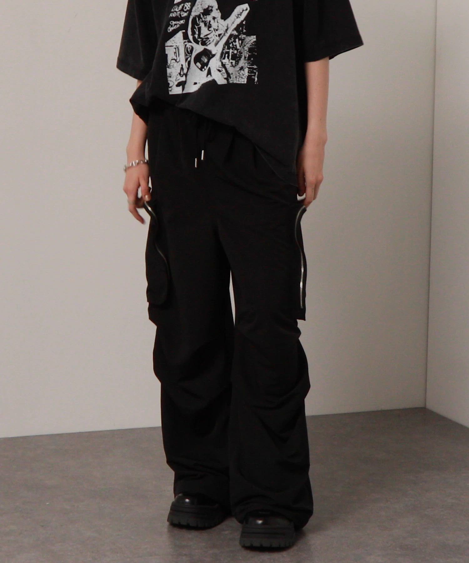 Alfred Alex】ルーズシルエットZIPポケットワイドカーゴパンツ（その他