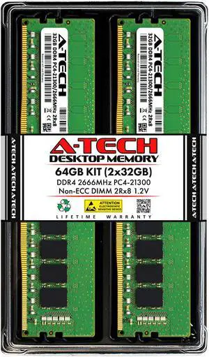 A-Tech 64GB (2x32GB) DDR4 2666MHz DIMM PC4-21300 UDIMM Non-ECC