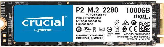 Crucial P2 1TB 3D NAND NVMe PCIe M.2 SSD Up to 2400 MB/s