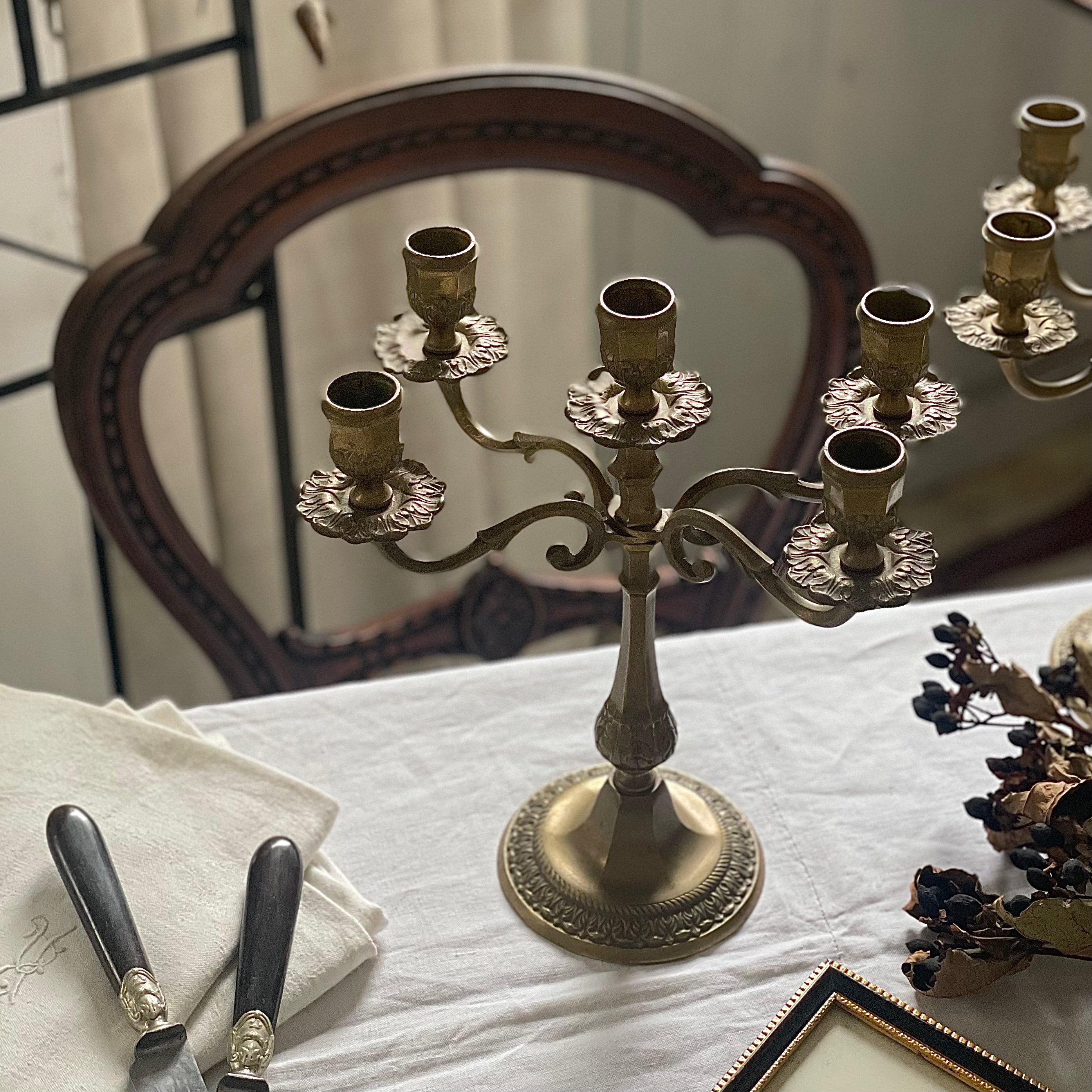 フランスアンティーク キャンドルスタンド 2個セット 真鍮 燭台 蚤の市