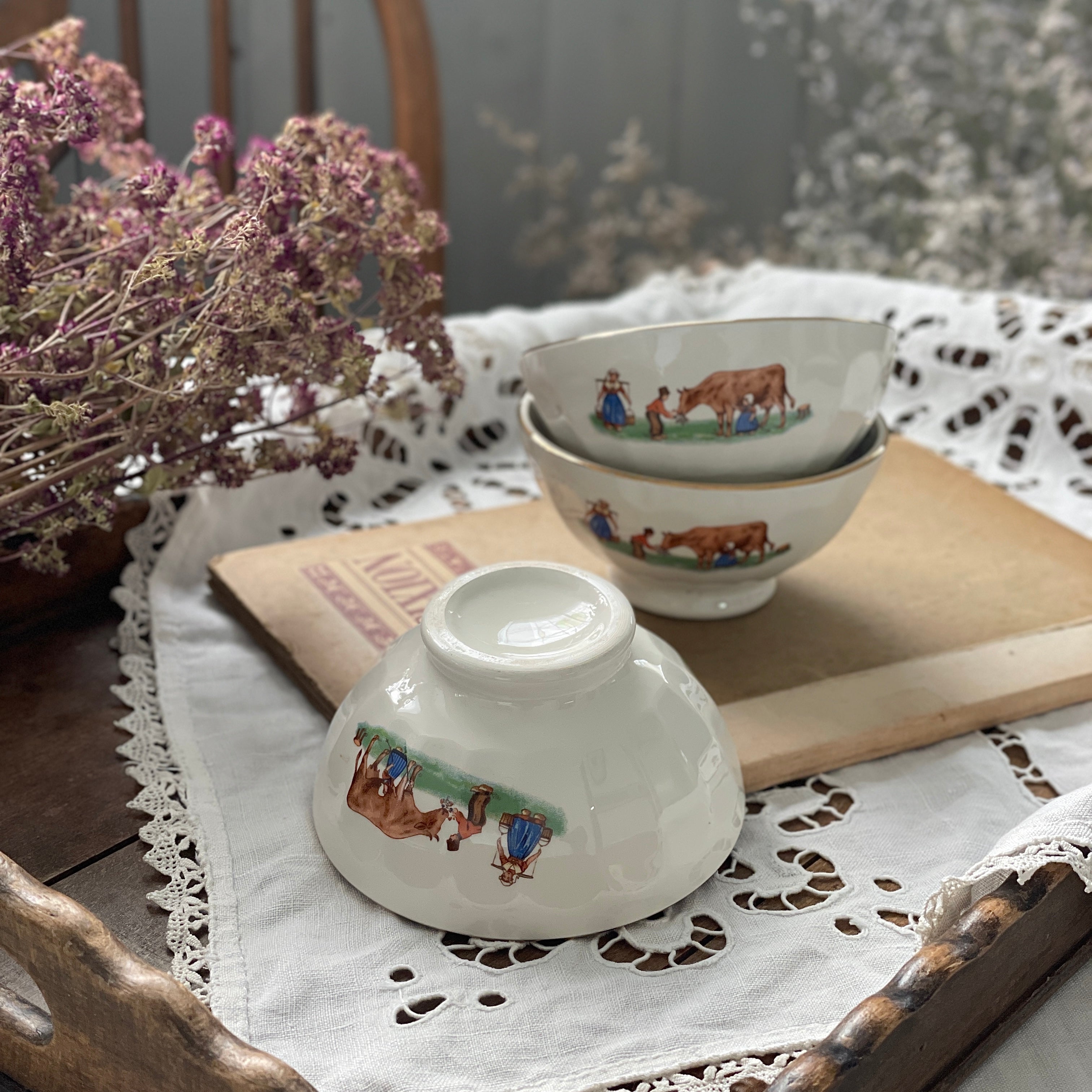 さるりす 可愛い黄釉カフェオレボウル フランスアンティーク ジアン