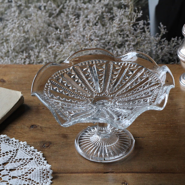 レトロガラス 三色ガラス コンポート フリルガラス 脚付きコンポート