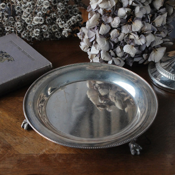 クロウ＆ボウルデザインのシルバープレートトレー（直径20.5cm