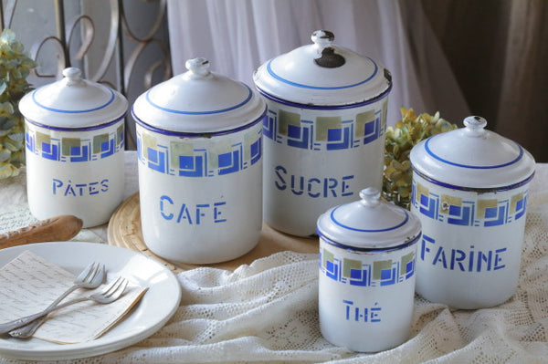 フランス アンティーク キャニスター ホーロー 水色 フランス