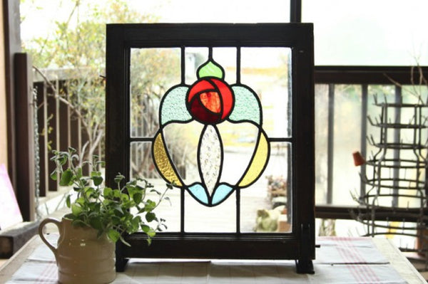 お洒落な花柄 赤縁 ガラス容器 インテリア お洒落な花柄 赤縁 ガラス