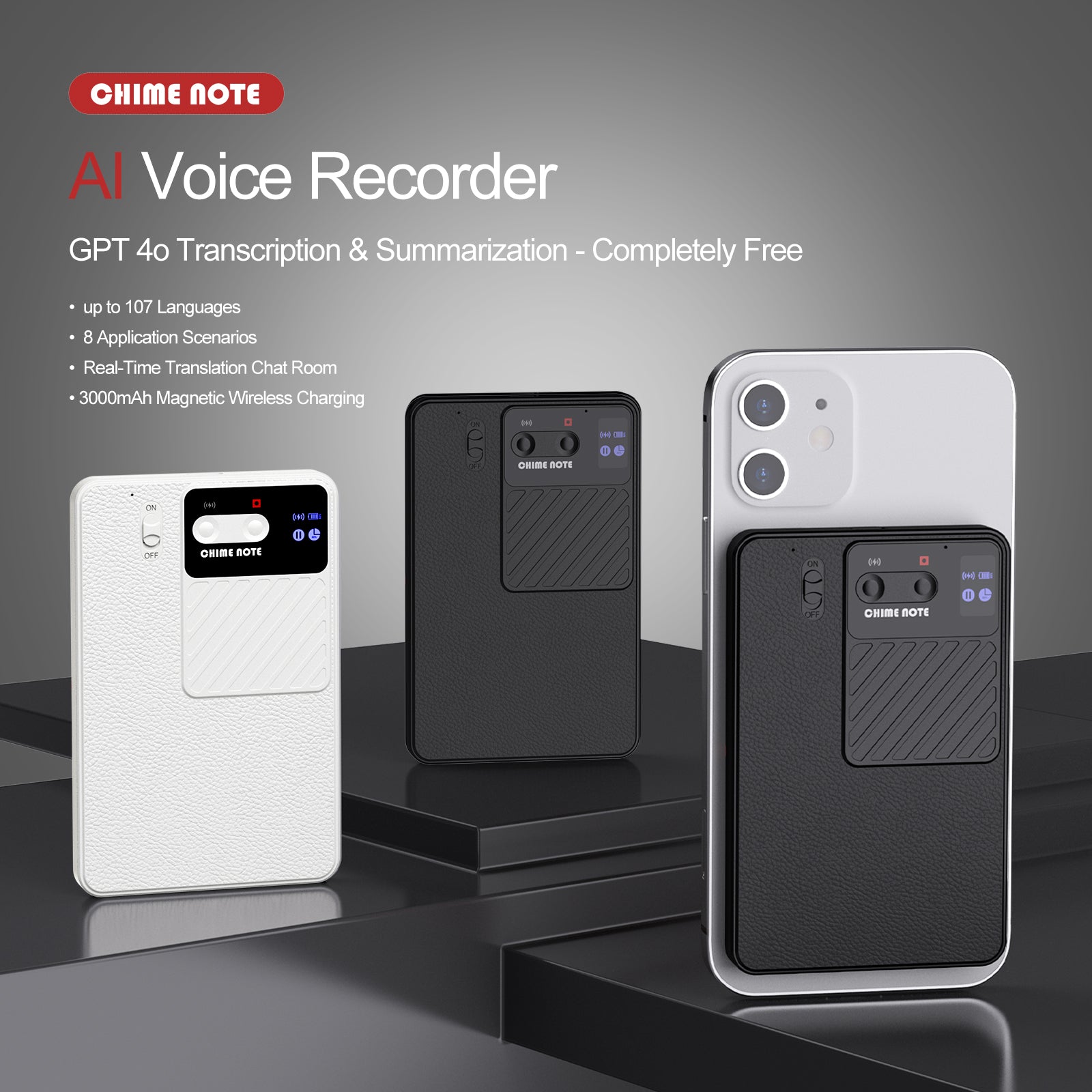 CHIME NOTE Pro AI Voice Recorder with ChatGPT-Powered Summaries