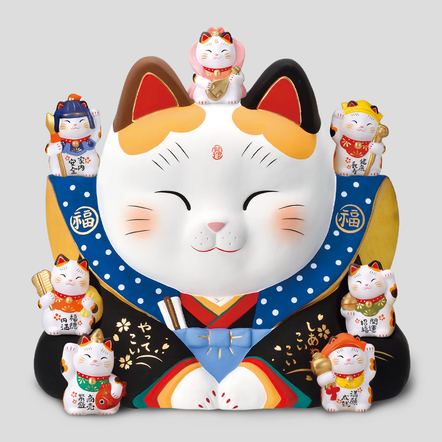 錦彩七福神福助招き猫(16号) – 中外陶園オンラインストア