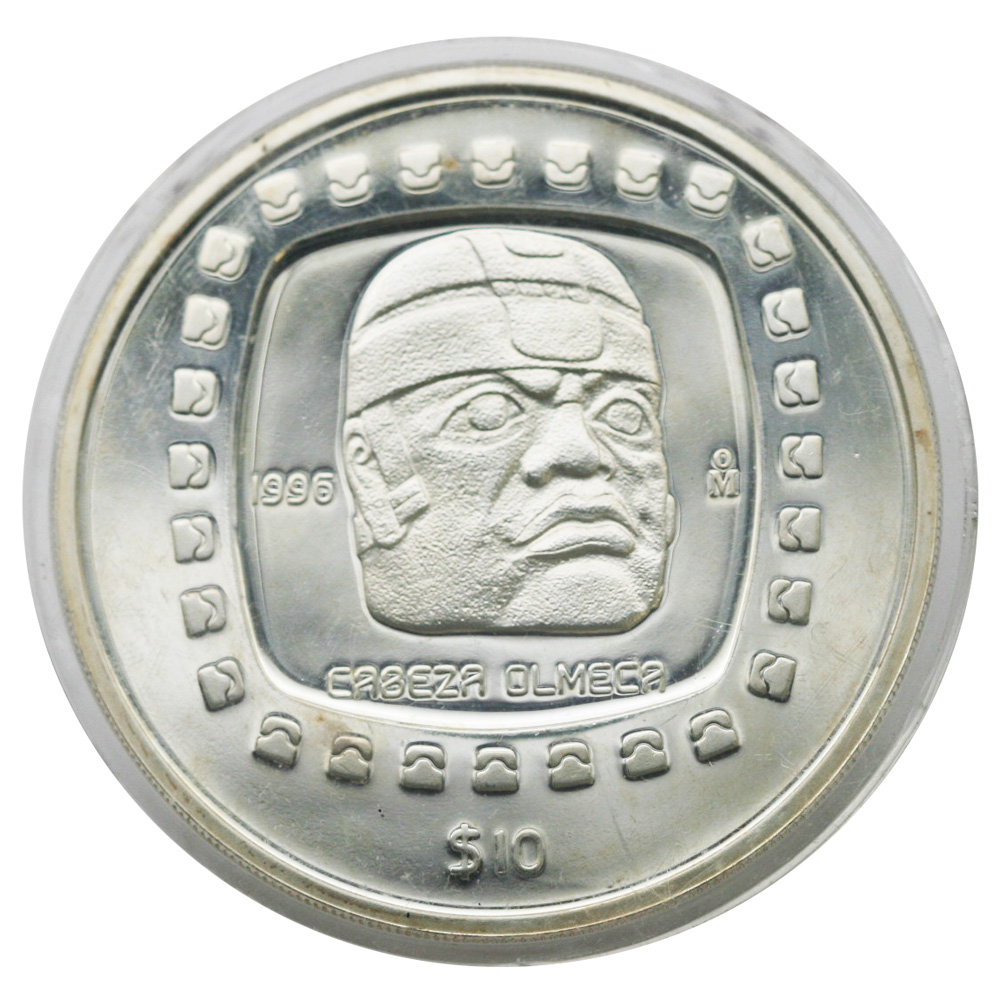1996 Mexico 5 oz Silver 10 Pesos Cabeza Olmeca Proof - CV Coins