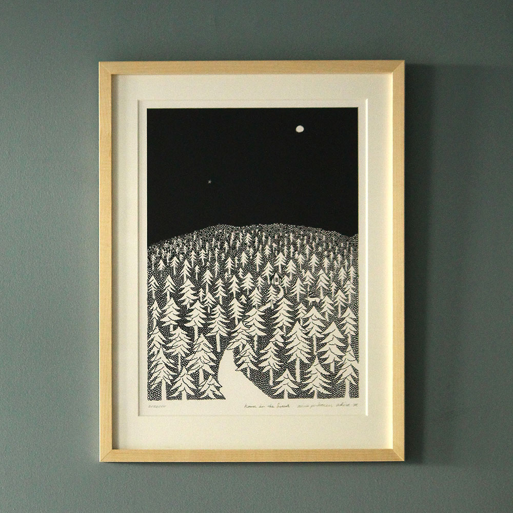 ミナペルホネンの『life puzzle』というリトグラフポスターの額装を