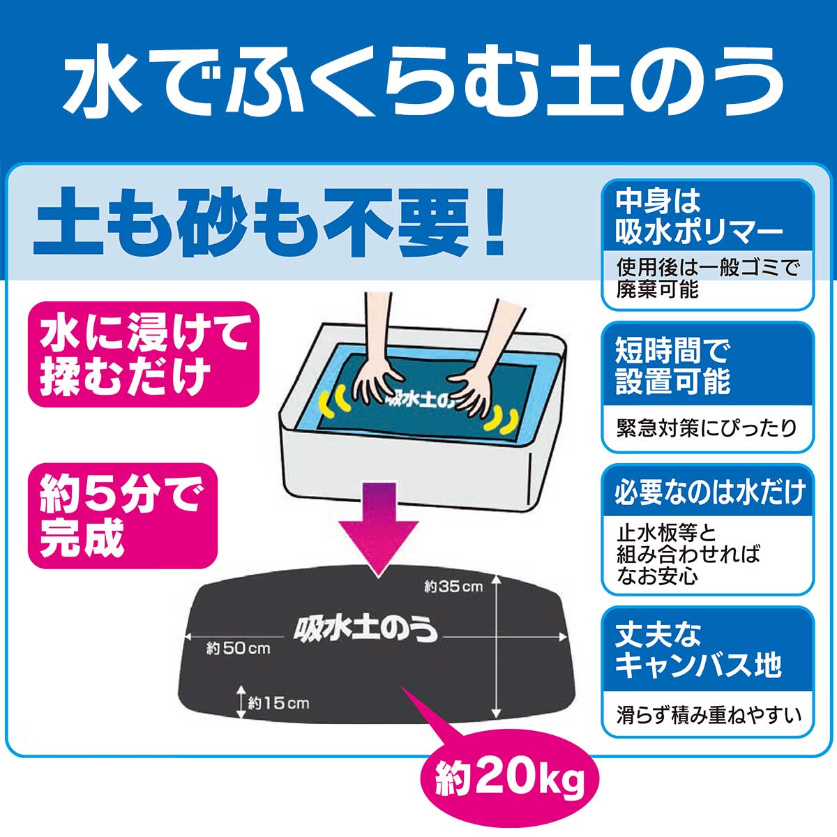 公式】 厚手で丈夫 吸水土のう 5枚入り (防災グッズ) 商品詳細ページ